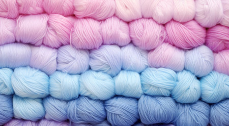 a group of yarns in various colors over a pink background.の素材