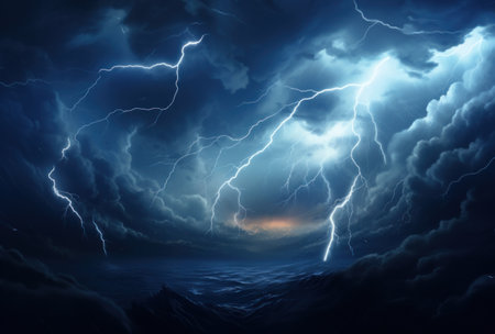 clouds and lightning on dark background.の素材