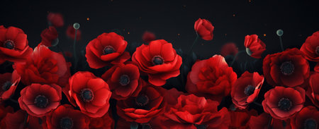 red poppies against black background.の素材
