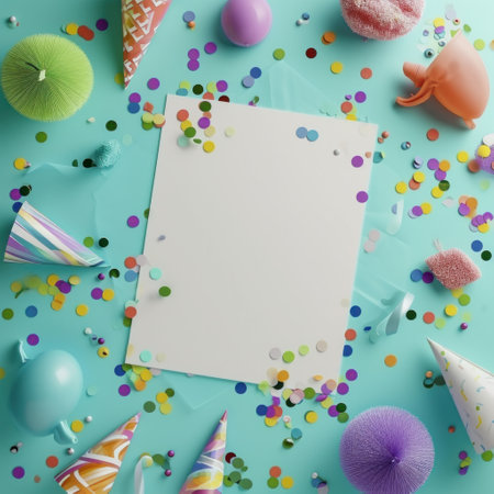 colorful birthday background with white paper surrounded.の素材