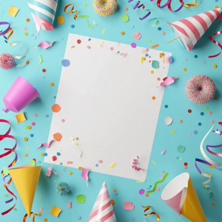colorful birthday background with white paper surrounded.の素材