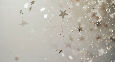 confetti, gold bottles, silver stars, and paper confetti.の素材