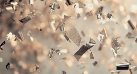 confetti, gold bottles, silver stars, and paper confetti.の素材