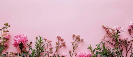 flower border on pink background.の素材