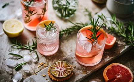 grapefruit and rosemary gin n tonic with pineapple tart.の素材