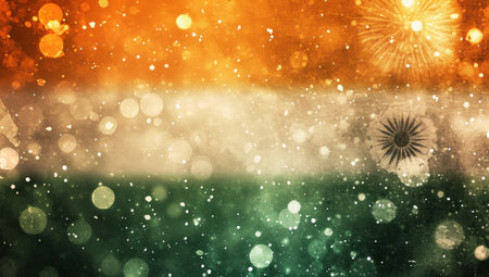 india flag background with polka dots white fireworks.の素材