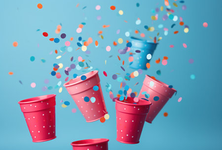 paper cups with stars hung around them.の素材