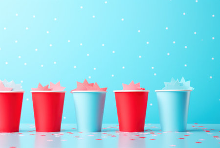 paper cups with stars hung around them.の素材