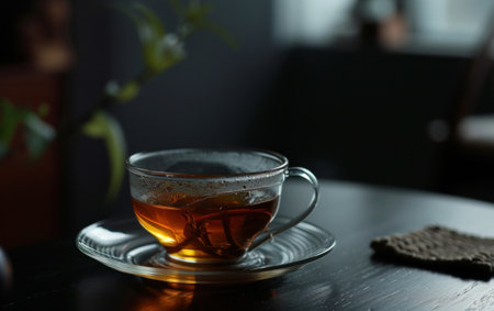 the benefits of green tea, misty atmosphere.の素材