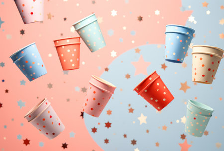 paper cups with stars hung around them.の素材