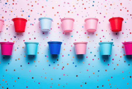 paper cups with stars hung around them.の素材