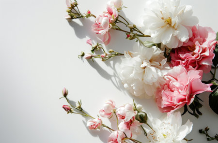 the white flower arrangement has pink and white flowers.の素材