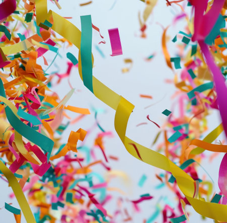 various colorful streaks of tissue paper on a white background.の素材
