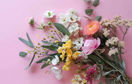 a bouquet of flowers on a pink background with my files.の素材