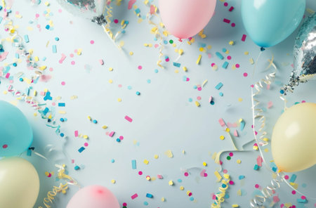 a frame with confetti and balloons.の素材