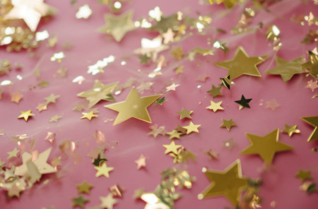 a pink starry gold background.の素材