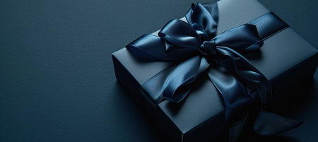 a gift box with blue ribbon on a blue background.の素材