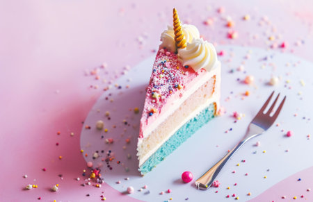 a unicorn cake on a pink and white background.の素材