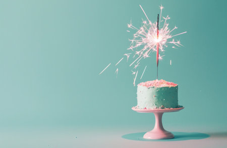 a wedding cake on a pedestal with a sparkler.の素材