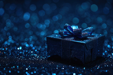 blue christmas background in the shape of a gift box.の素材