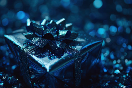blue christmas background in the shape of a gift box.の素材