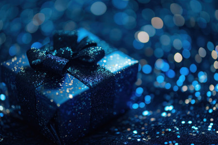 blue christmas background in the shape of a gift box.の素材