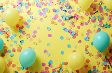 colorful and rainbow party confetti and balloons.の素材