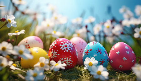 easter egg pictures, clipart and clipart of easter eggs on a lawn.の素材