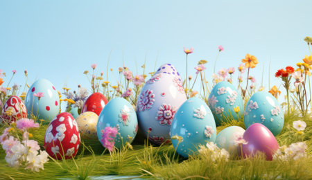 easter egg collection in the grass.の素材