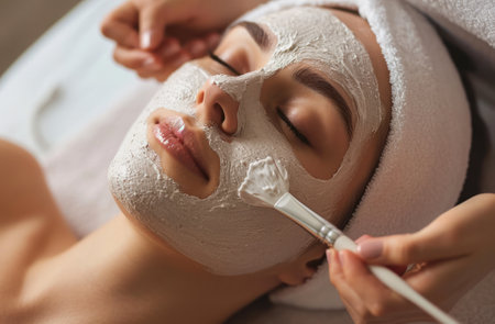 girl getting facial mask at a spa.の素材