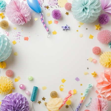 birthday template transparent background with colorful party.の素材