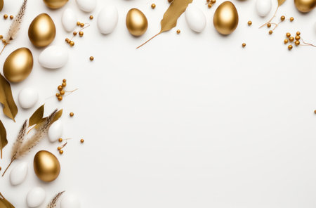 white background with gold and white eggs on it.の素材