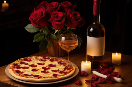 valentine's day pizza and wine gift.の素材