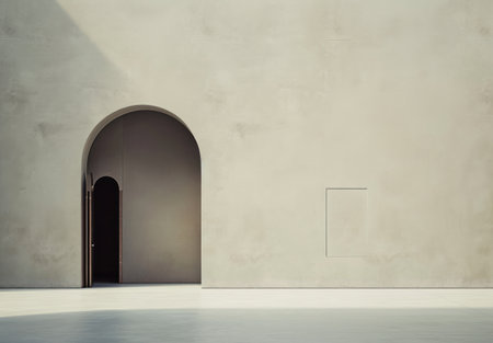 a single, gray wall with two doors in front of it.の素材