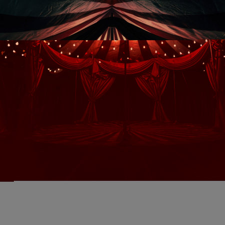 an isolated image of a circus tent inside a dark interior.の素材