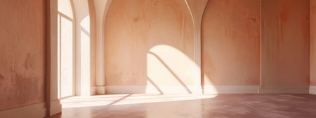 an empty room with a white archway.の素材