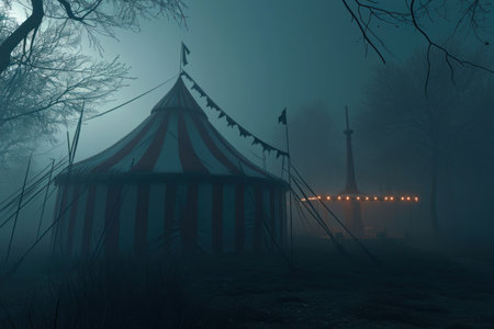 an empty circus tent in night.の素材