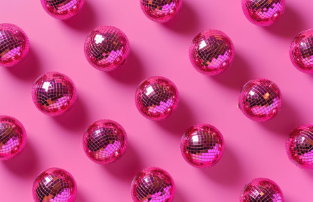 pink disco ball pattern over pink background.の素材
