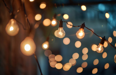 string lights that appear to be hanging in the air.の素材