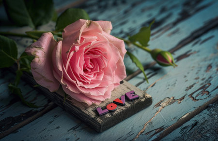 pink rose on a wooden sign with mother's day inscription.の素材