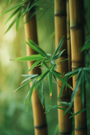 A play of subtle greens and soft bamboo textures convey the serenity of a bamboo grove.の素材