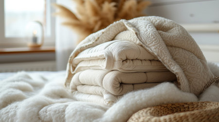 Preparing for the Winter Season with Cozy and Comfortable Bedding large copyspace area.の素材
