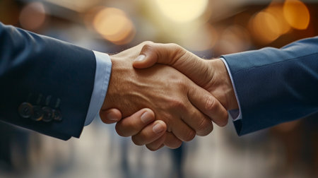 A businessman's confident handshake, illustrating trust and collaboration in business.の素材