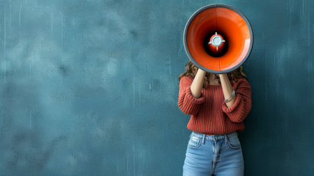 A person passionately delivering a message with a Megaphone.の素材