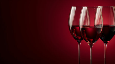 Abstract wine glass silhouettes on a deep burgundy background.の素材