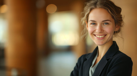 A lawyer's warm smile conveys trustworthiness and compassion in the legal field.の素材