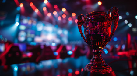 The Championship Trophy on Display in the Esports Arena At the computer game championship.の素材