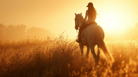 Graceful horse silhouettes and earthy hues capture the beauty of horseback riding.の素材