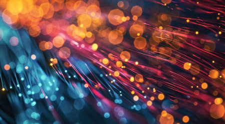 blurred fluorescent lines in red and blue background.の素材