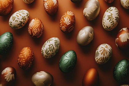 easter eggs placed in an Easter inspired pattern nature.の素材